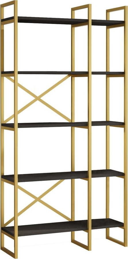 Černý/zlatý regál 87,5x175 cm Monica – Kalune Design