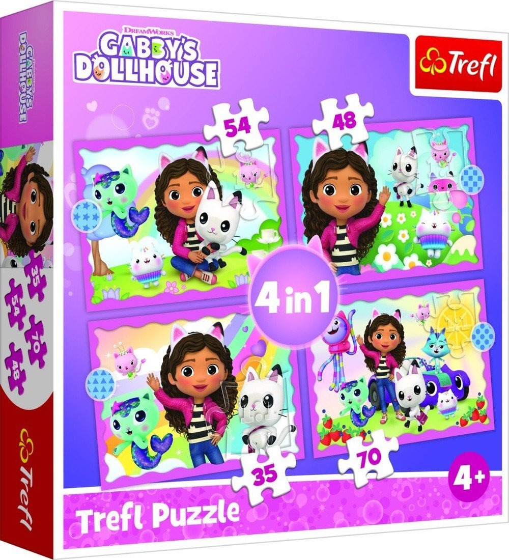 Puzzle 4v1 Gabbyina dobrodružství/Gabby's Dollhouse 28,5x20,5cm v krabici 28x28x6cm