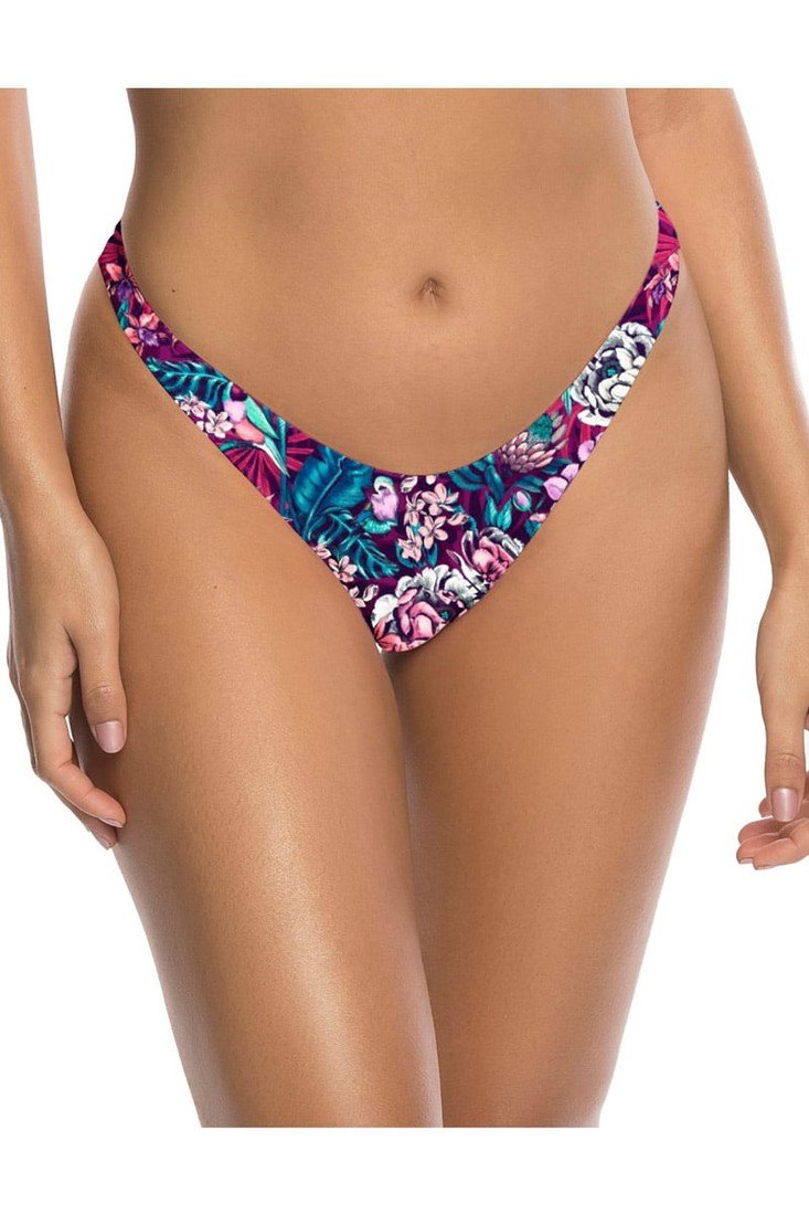 Modro-fuchsiová květovaná plavková tanga High Cut Cheeky Bikini Rio