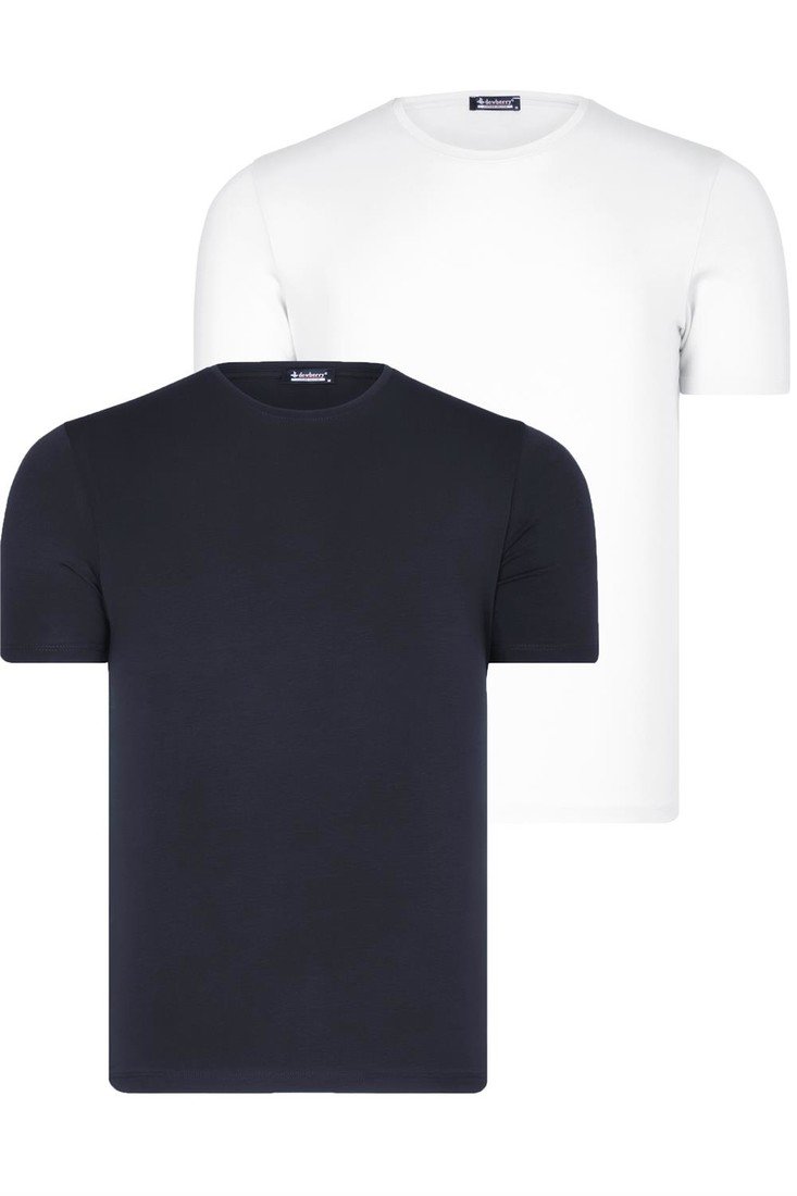 DUAL SET T8569 DEWBERRY BIKE COLLAR MENS T-SHIRT-DARK NAVY BLUE-SNOW WHITE