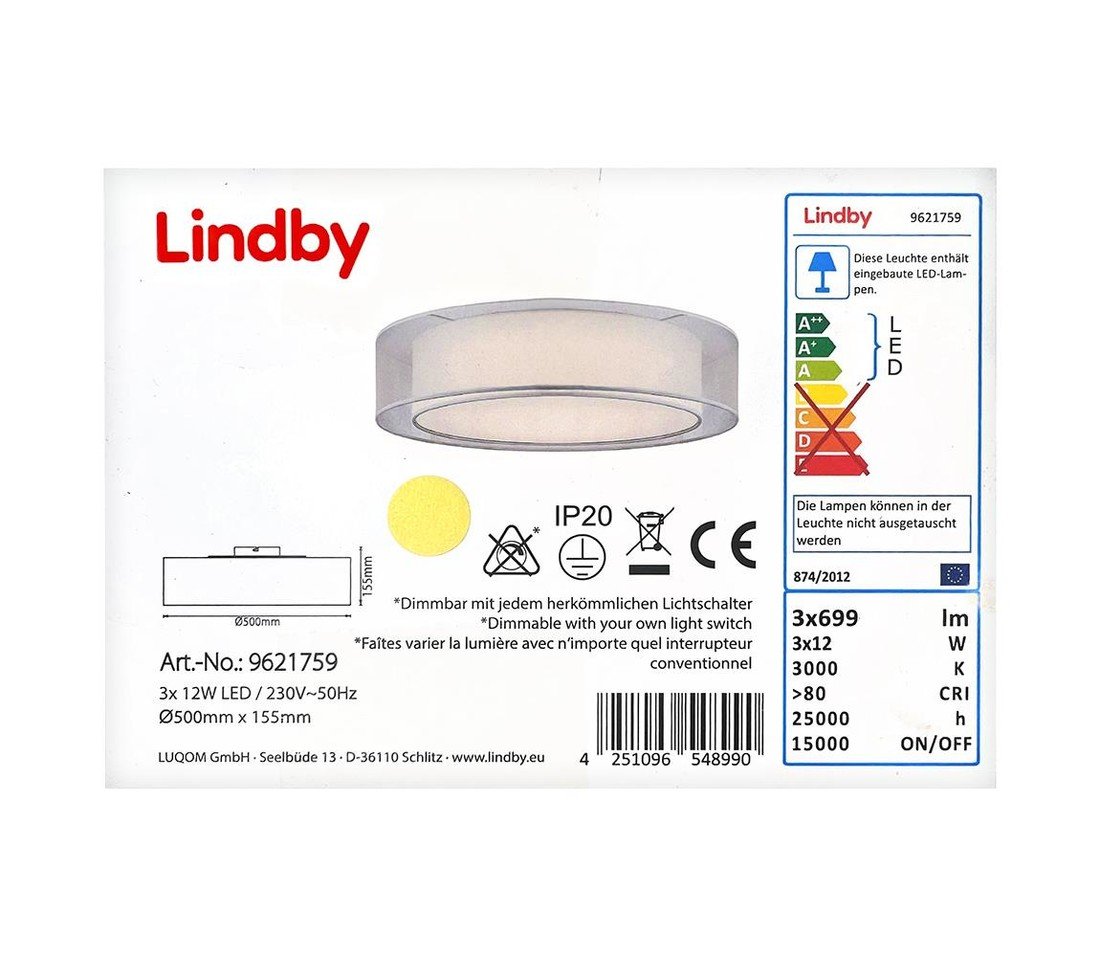 Lindby Lindby - LED Stmívatelné stropní svítidlo AMON 3xLED/12W/230V