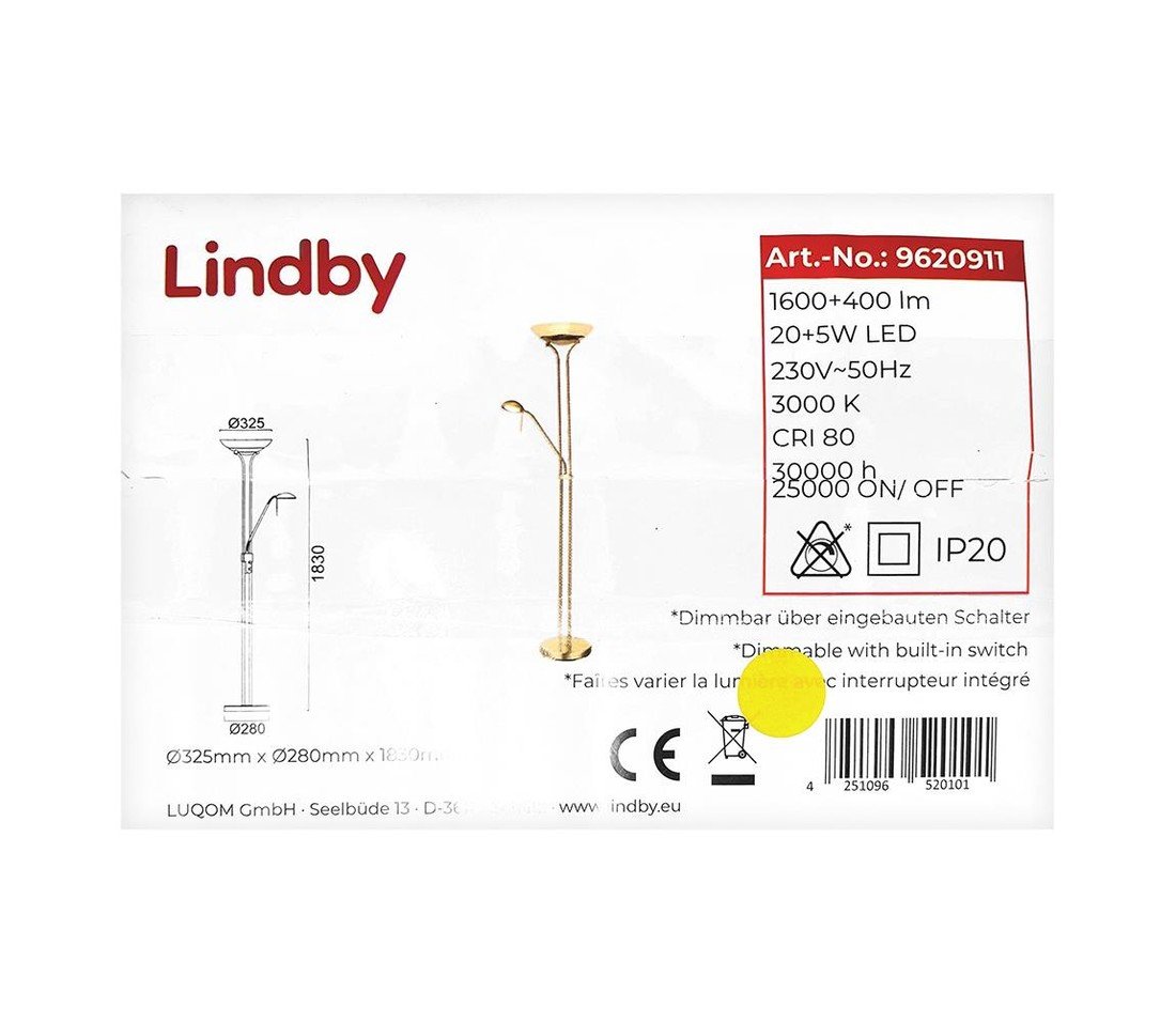 Lindby Lindby - LED Stmívatelná stojací lampa YVETA LED/20W/230V + LED/5W/230V