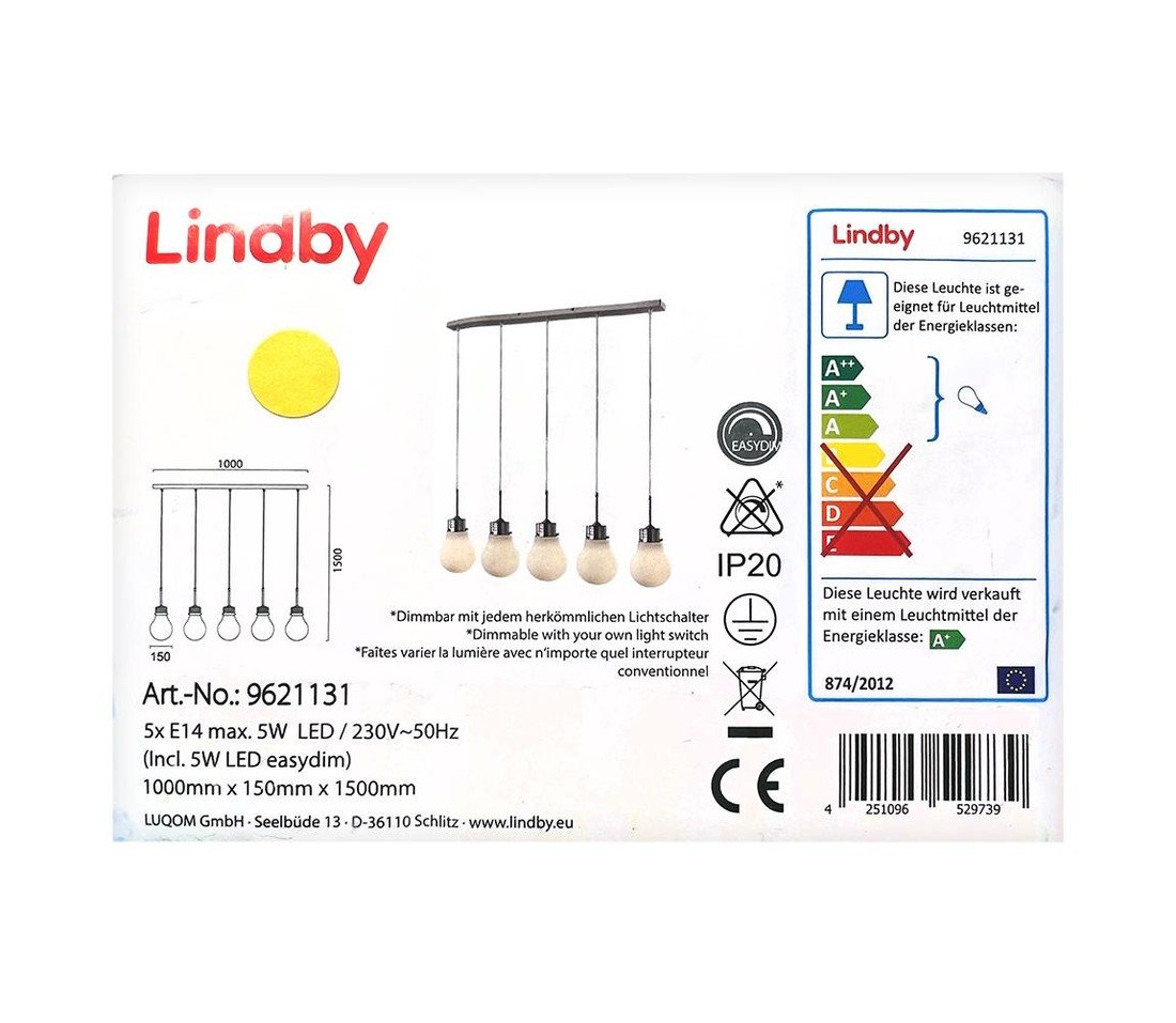 Lindby Lindby - LED Lustr na lanku BADO 5xLED/5W/230V