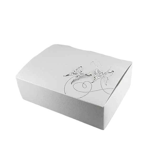Svatební krabička na výslužku perleťová vzor motýl (18,5 x 13,5 x 5,8 cm) 8ks - Goldpress