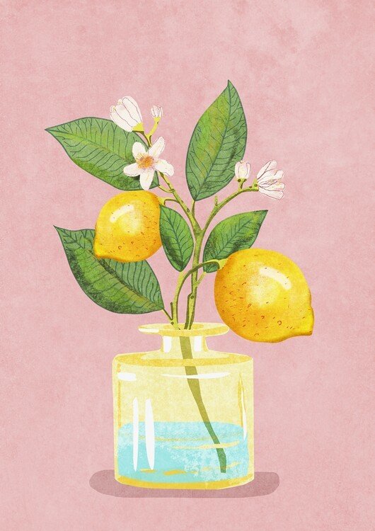 Raissa Oltmanns Ilustrace Lemon Bunch In Vase, Raissa Oltmanns, (30 x 40 cm)