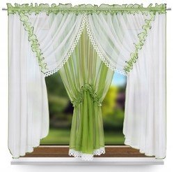 Hotová voálová záclona s krajkou zeleno bílá