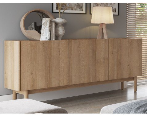 Komoda 3-dveřová Boho, dub riviera/bílý mramor