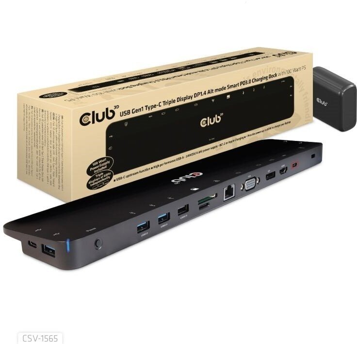 Club 3D dokovací stanice USB-C, Triple Display DP Alt mode Smart PD3.0 Charging Dock with 100 Watt PS, CSV-1565