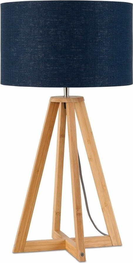 Stolní lampa s modrým stínidlem a konstrukcí z bambusu Good&Mojo Everest