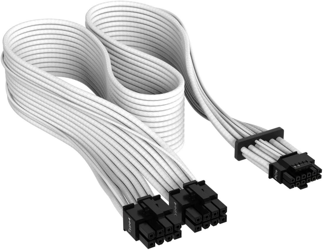 Corsair Premium Individually Sleeved 12+4pin PCIe Gen 5 12VHPWR 600W cable, Type 4, WHITE - CP-8920332