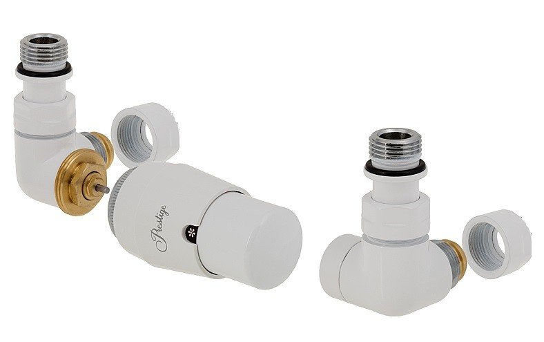 HS Vision - připojovací armatura pro spodní krajní, rozdělené připojení s termostatickou hlavicí nalevo - bílá barva (Matice pro Cu 15 mm)
