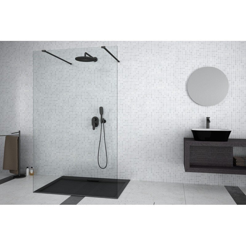 BESCO Walk-in sprchová zástěna do prostoru AVEO DUE BLACK 110 cm, černá, čiré sklo