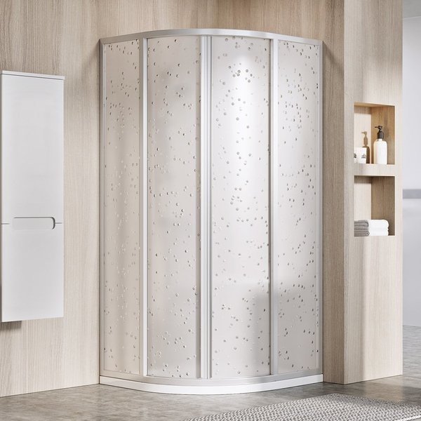 Ravak Supernova SKCP4-90 195 satin+pearl, čtvrtkruhový sprchový kout 90 x 90 cm - rám STŘÍBRNÝ SATIN, výplň PLAST BUBLINY