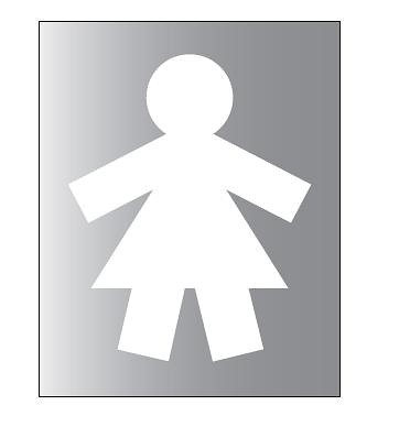 Eco produkty Značení dámských toalet, označení dámského wc - panenka, hliník