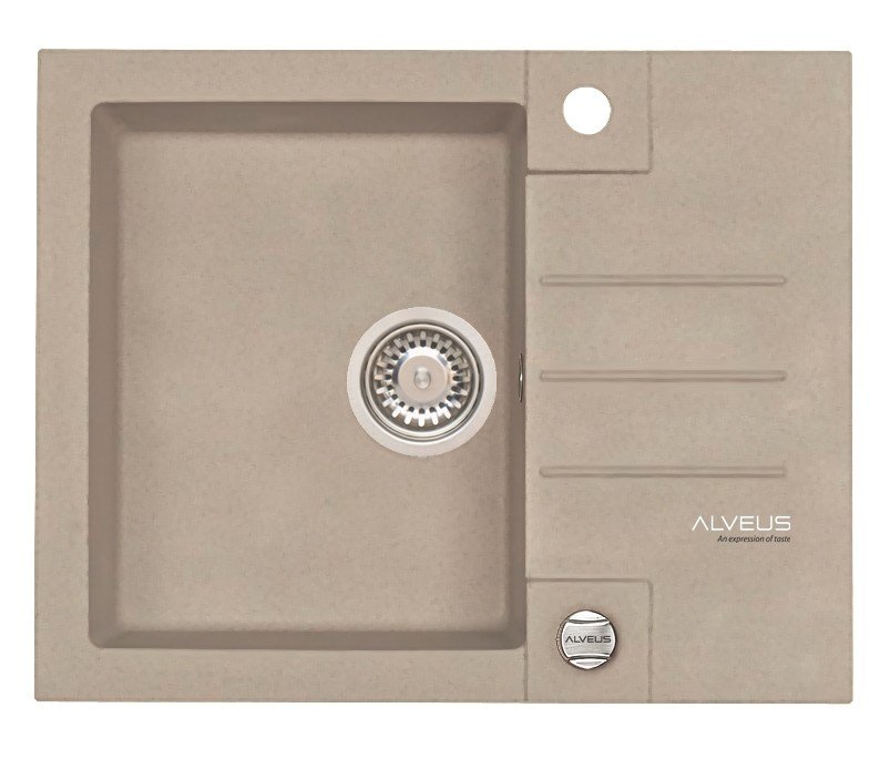 Alveus ROCK 30/02  PEBBLE + pop- up sifon, obdélníkový granitový dřez 595x475x160 mm s odkládací plochou Pebble