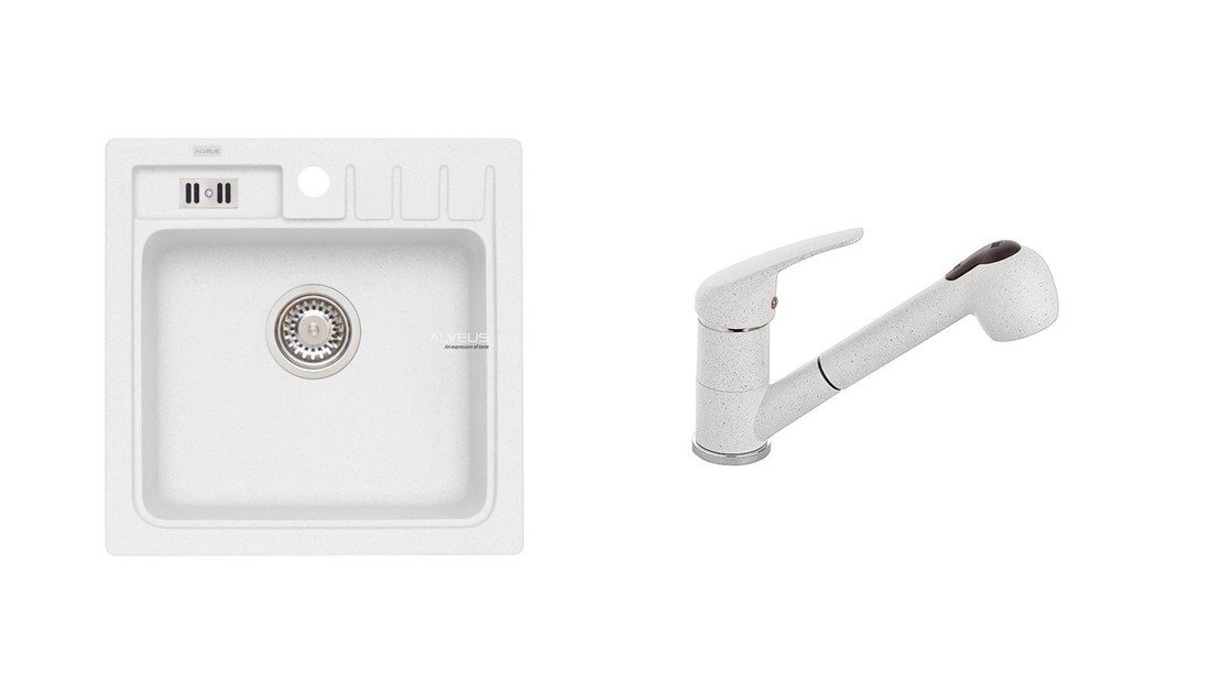 Alveus SET ALVEUS NIAGARA 20/11 + BATERIE AM 20/11 - bílý granitový dřez 465 x 465 mm v setu s baterií
