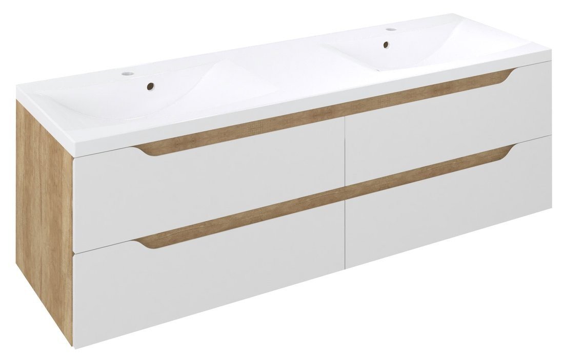 Sapho WAVE dvojumyvadlová skříňka 149,7x50x47,8cm, bílá/dub alabama