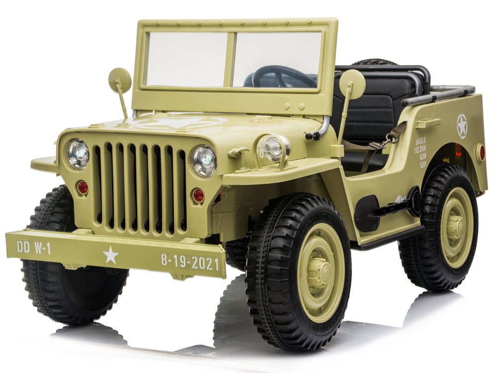 mamido Dětské elektrické autíčko Jeep Willys 4x4 třímístné béžové