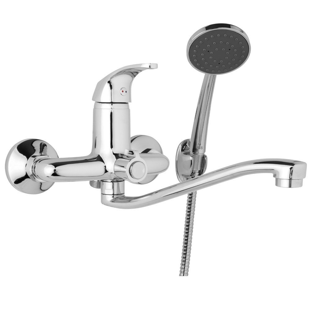 JB Sanitary SLIM A10 39 21 - Nástěnná umyvadlová a sprchová baterie 150 mm, otočný přepínač v těle, s příslušenstvím, S ramínko 250 mm