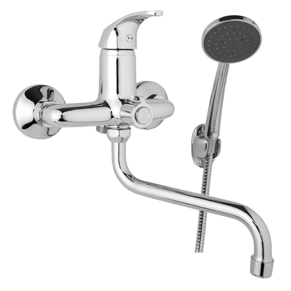 JB Sanitary SLIM A10 39 31 - Nástěnná umyvadlová a sprchová baterie 150 mm, otočný přepínač v těle, s příslušenstvím, trubkové ramínko 200 mm