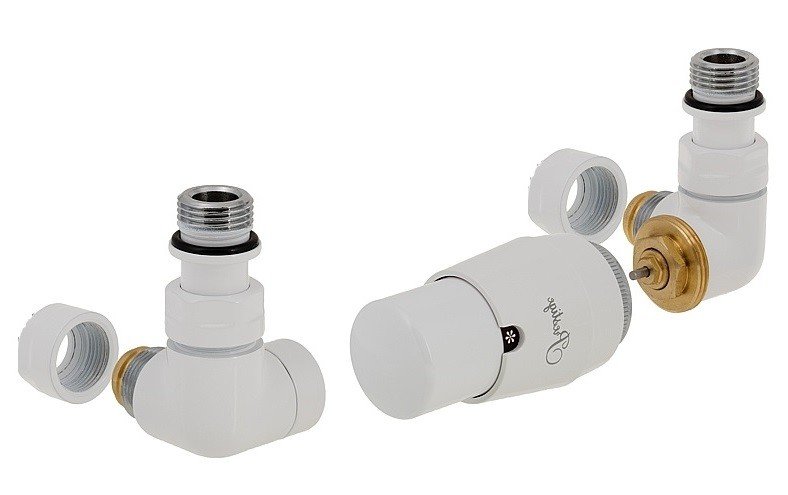 HS Vision - připojovací armatura pro spodní krajní, rozdělené připojení s termostatickou hlavicí napravo - bílá barva (Matice pro Cu 15 mm)