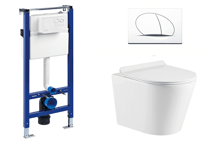 Liv-Fluidmaster Wc set Ring II Gips podmítková nádrž do sádrokartonu, mísa, sedátko a bílé tlačítko 195853