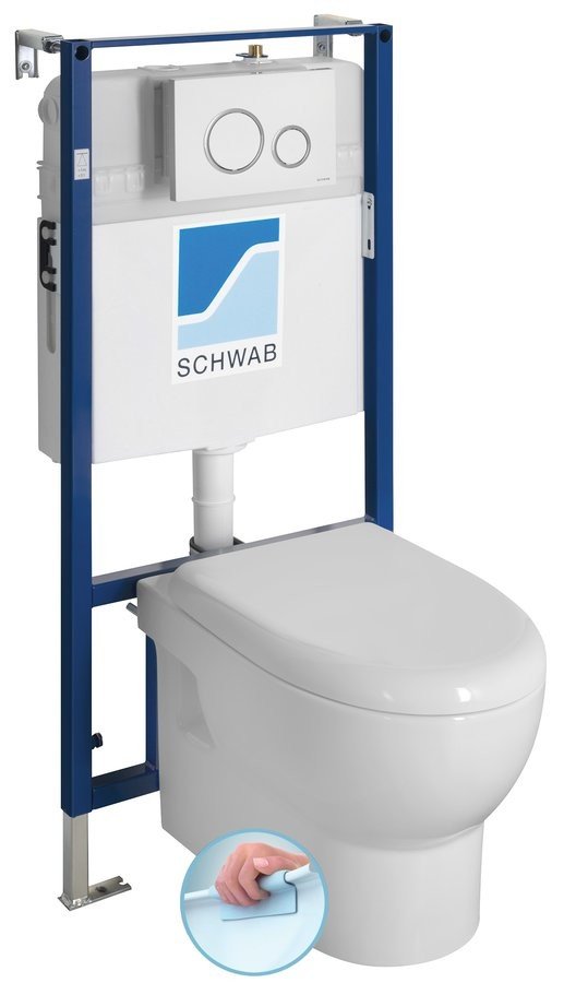 Nenastaven Závěsné WC ABSOLUTE Rimless s podomítkovou nádržkou a tlačítkem Schwab, bílá - SET(T02-2113-0250/1ks, P47-0201-0250/1ks, 10AB02002/1ks, 40R30700I/1ks, 7440/1ks)