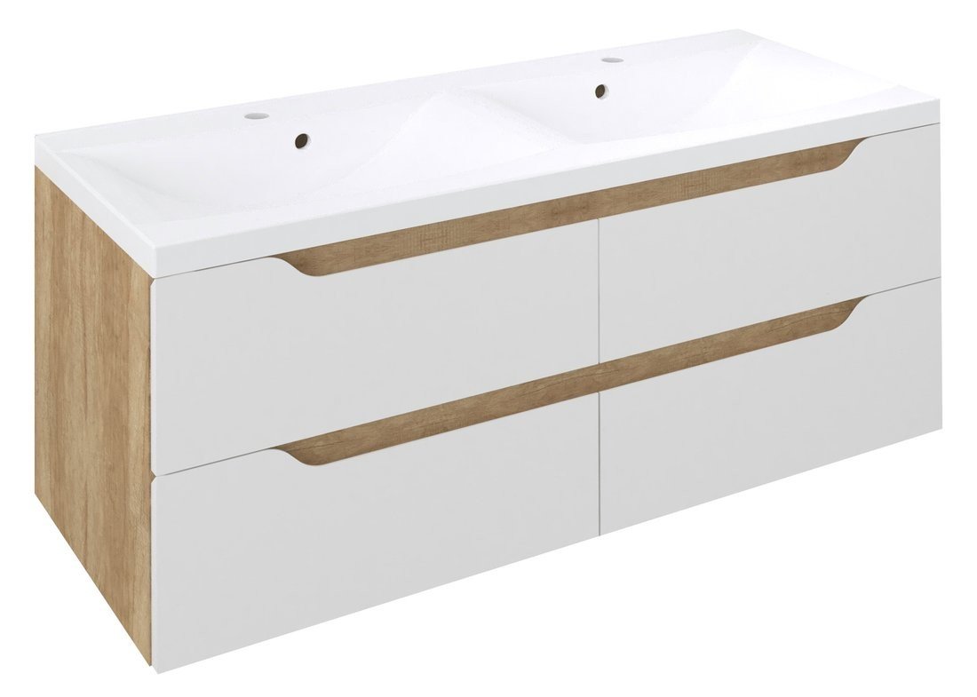 Sapho WAVE dvojumyvadlová skříňka 119,7x50x47,8cm, bílá/dub alabama