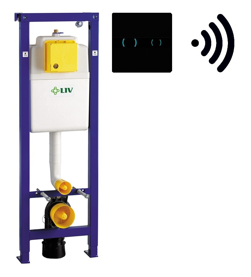 Liv-Fluidmaster LIV-FIX modul pro suchou instalaci, s elektronickým bezdotykovým černým ovládacím panelem SKLO