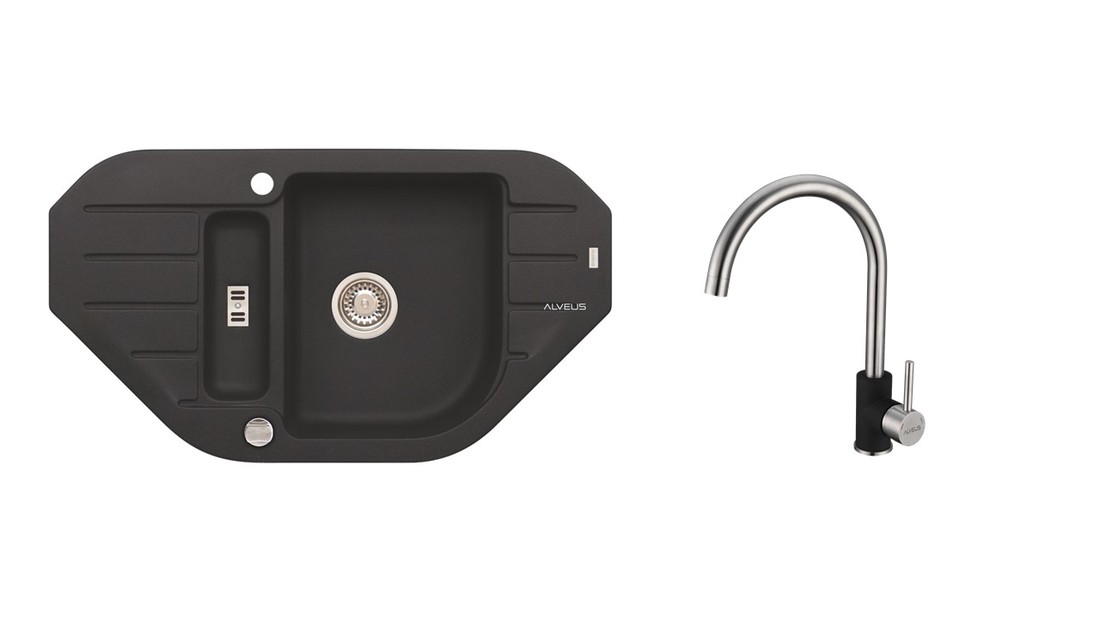 Alveus SET ALVEUS NIAGARA 60/05 + BATERIE ELZA/05 TWILIGHT - granitový černý dřez 900 x 500 mm v setu s baterií