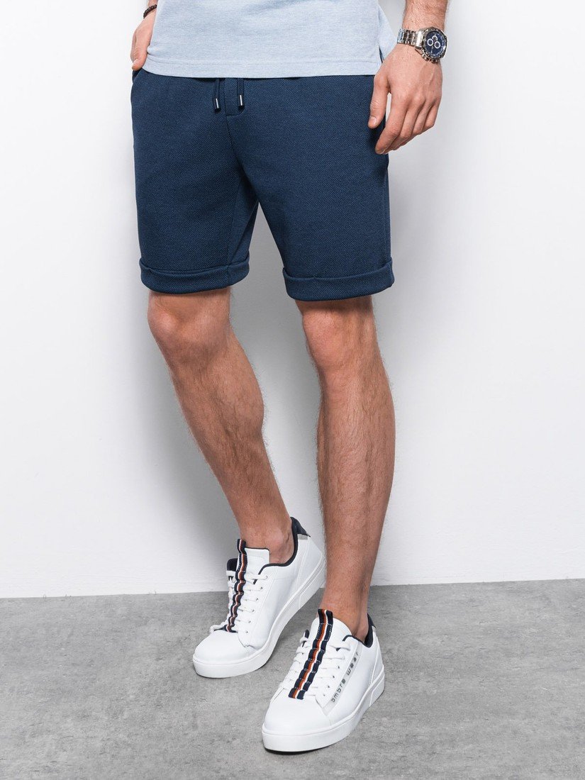 Ombre Men's knit shorts with elastic waistband - navy blue