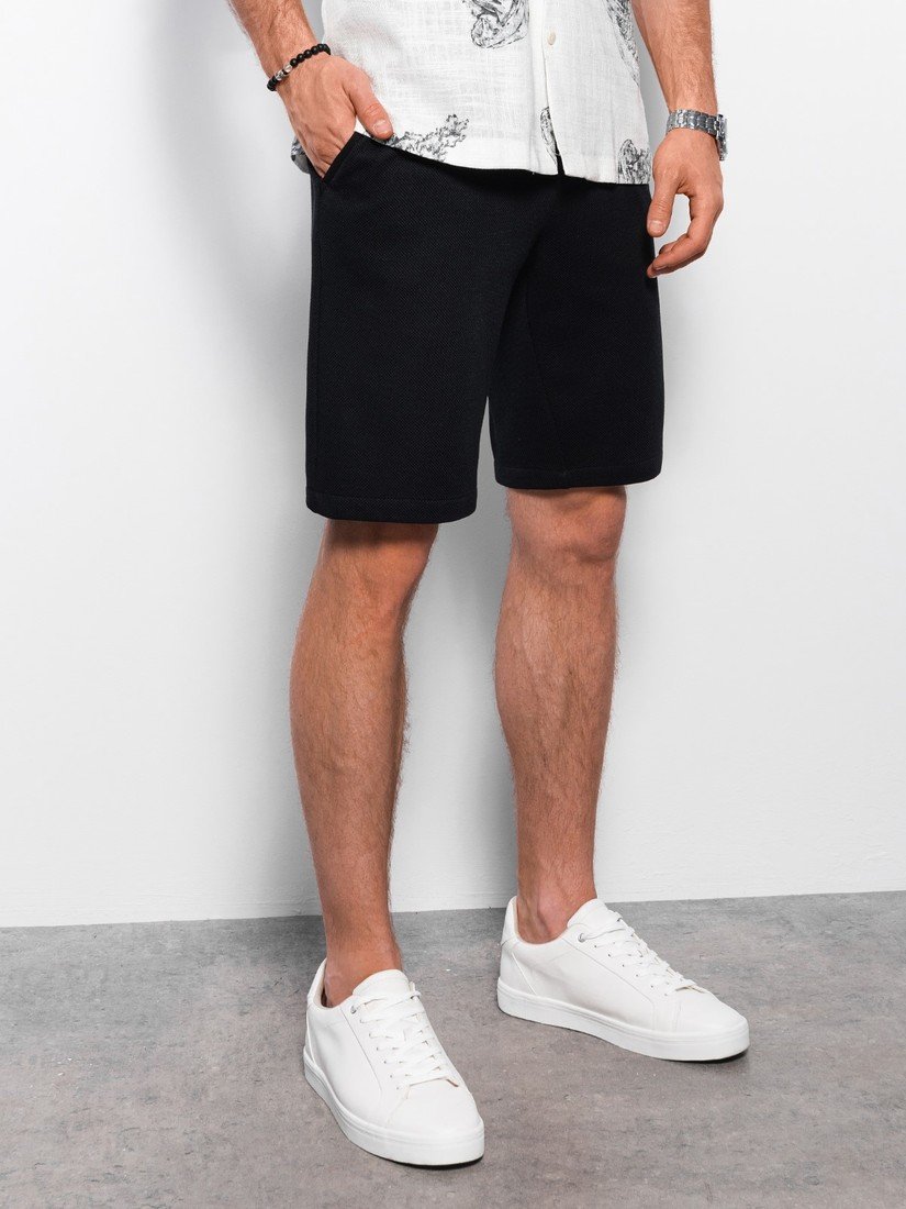 Ombre Men's knit shorts with decorative elastic waistband - black