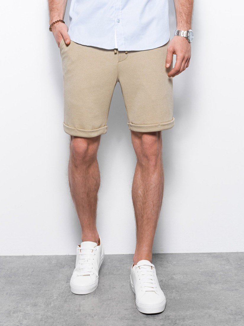 Ombre Men's knit shorts with elastic waistband - sand