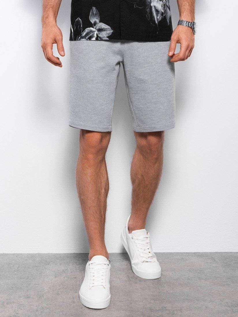 Ombre Men's knit shorts with decorative elastic waistband - gray