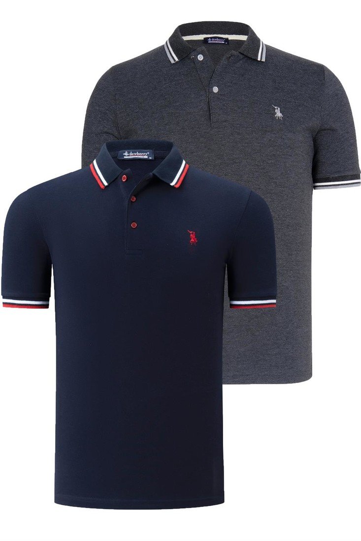 DUAL SET T8594 DEWBERRY MENS T-SHIRT-NAVY BLUE - ANTHRACITE