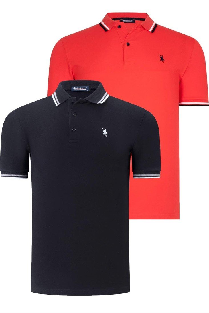 DUAL SET T8594 DEWBERRY MENS T-SHIRT-BLACK-POMEGRANATE