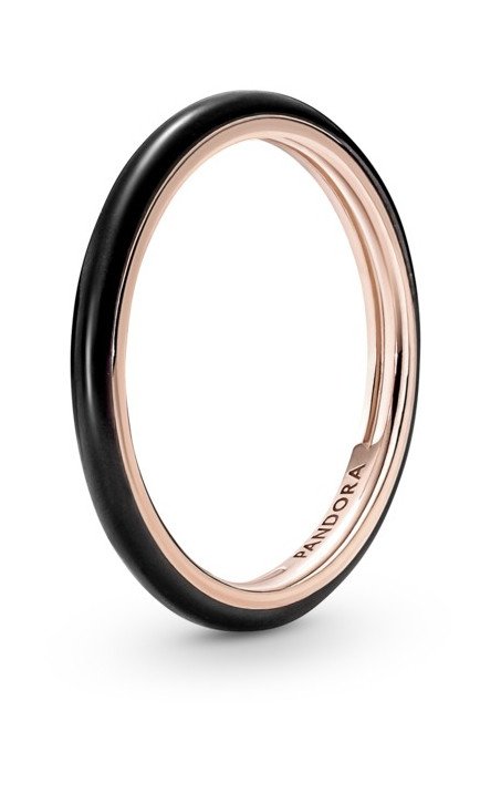 Pandora Minimalistický bronzový prsten s černým smaltem Rose 189655C01 52 mm