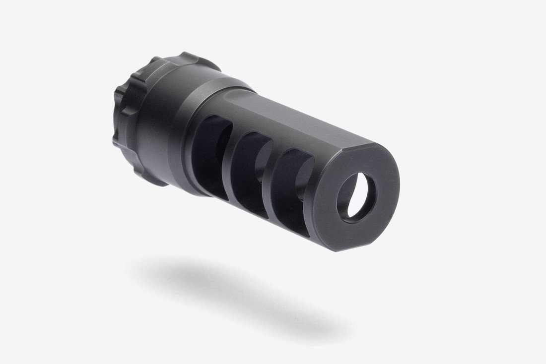 Úsťová brzda / adaptér na tlumič Muzzle Brake / ráže 12.7 mm Acheron Corp® (Barva: Černá, Typ závitu: M25 x 1,5)
