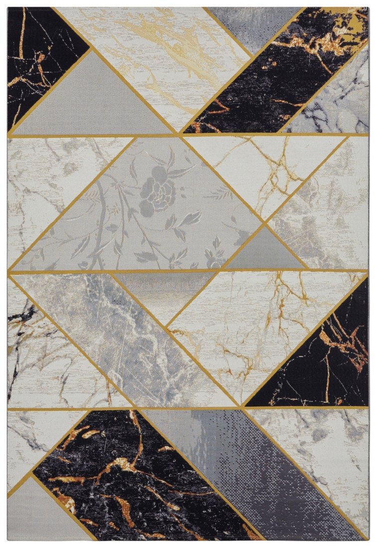 Hanse Home Collection koberce Kusový koberec Flair 105610 Noble Black Grey Gold - 80x165 cm Žlutá