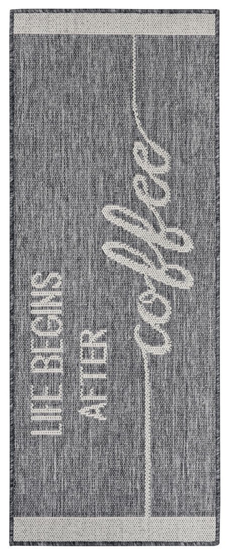 Hanse Home Collection koberce Běhoun Cucina Life Begins After Coffee 105627 Grey Cream - 62x150 cm Šedá