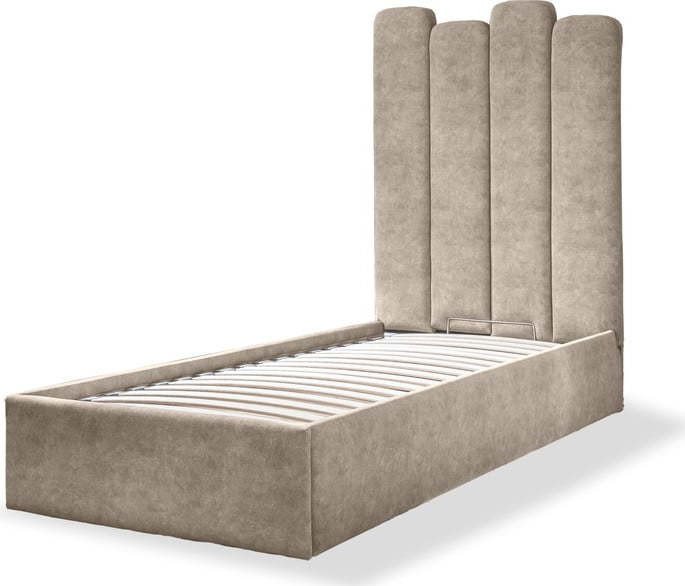 Béžová čalouněná jednolůžková postel s úložným prostorem s roštem 90x200 cm Dreamy Aurora – Miuform