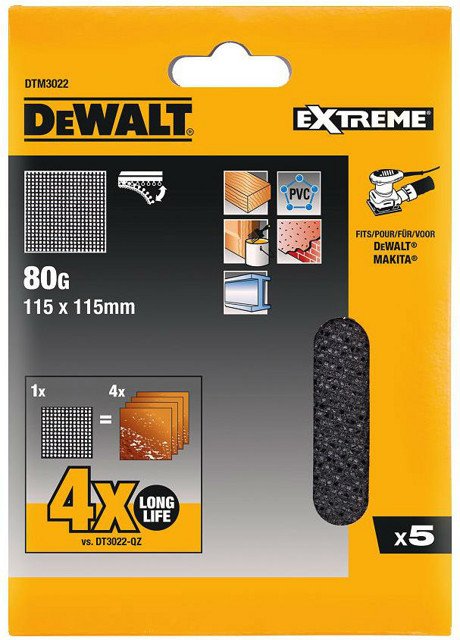 DeWALT DTM3022 brusná síťovina, suchý zip, 115 x 115 mm, 5 ks, P80