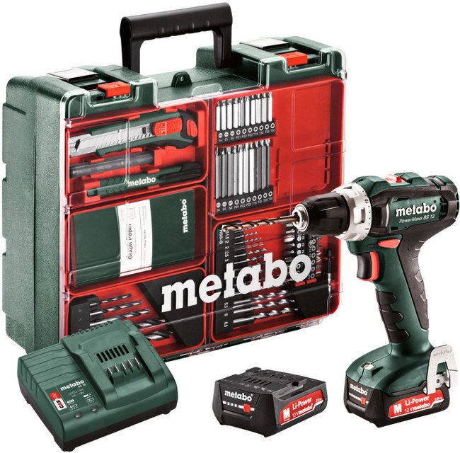 METABO PowerMaxx BS 12 Set (2x2Ah) aku vrtačka + mobilní dílna