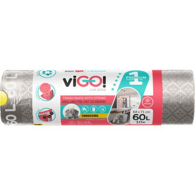 viGO! Premium pytle na odpad zatahovací, 30 µ, 71 × 64 cm, 60 l, 10 ks