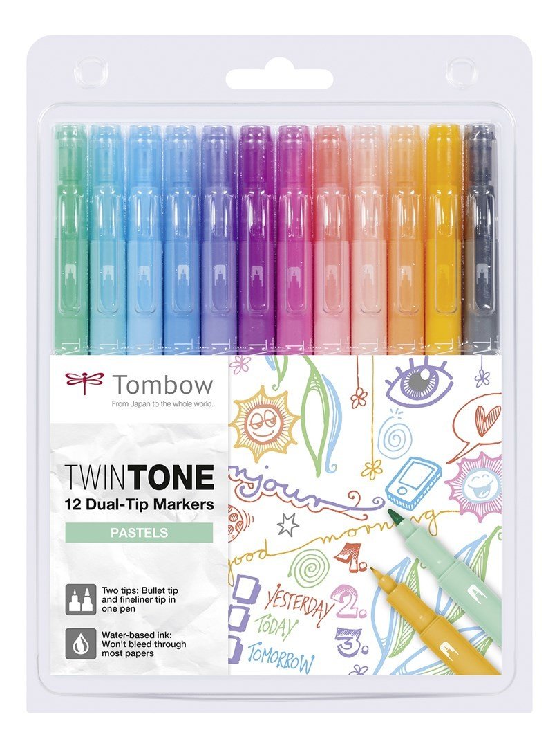 Tombow, WS-PK-12P-2, Twintone, oboustranné popisovače, Pastel tone, 12 ks