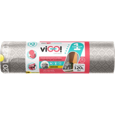 viGO! Premium pytle na odpad zatahovací, 38 µ, 110 × 70 cm, 120 l, 8 ks