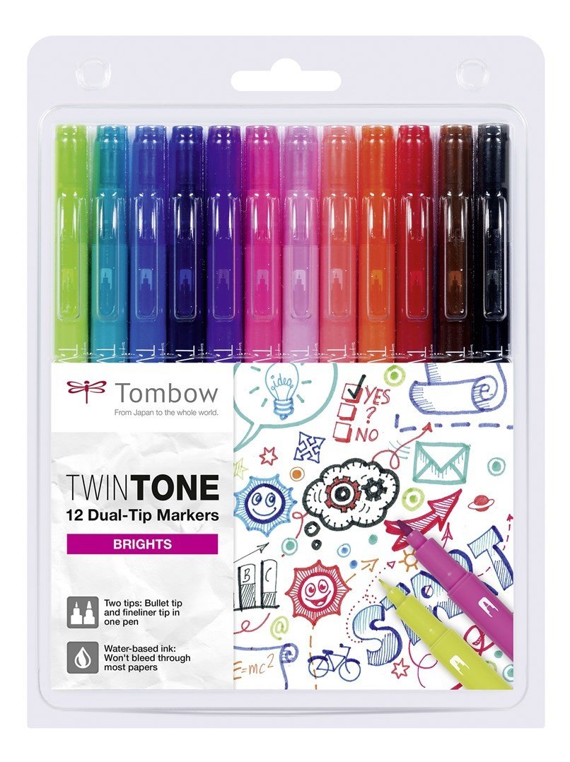 Tombow, WS-PK-12P-1, Twintone, oboustranné popisovače, Bright tone, 12 ks