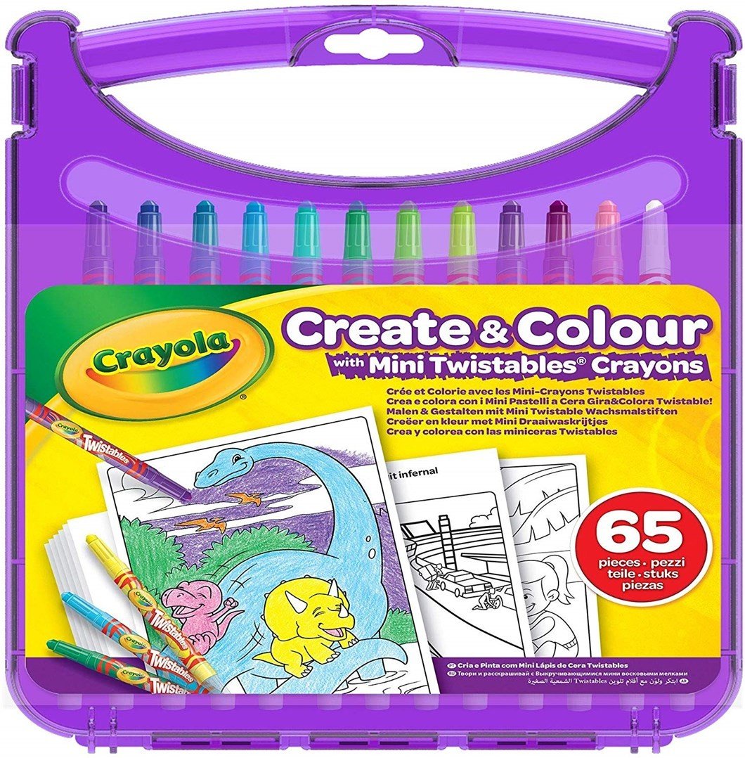 Crayola, 04-0378-E-000, Create & Colour, cestovní sada pastelek s pracovními listy, 65 ks