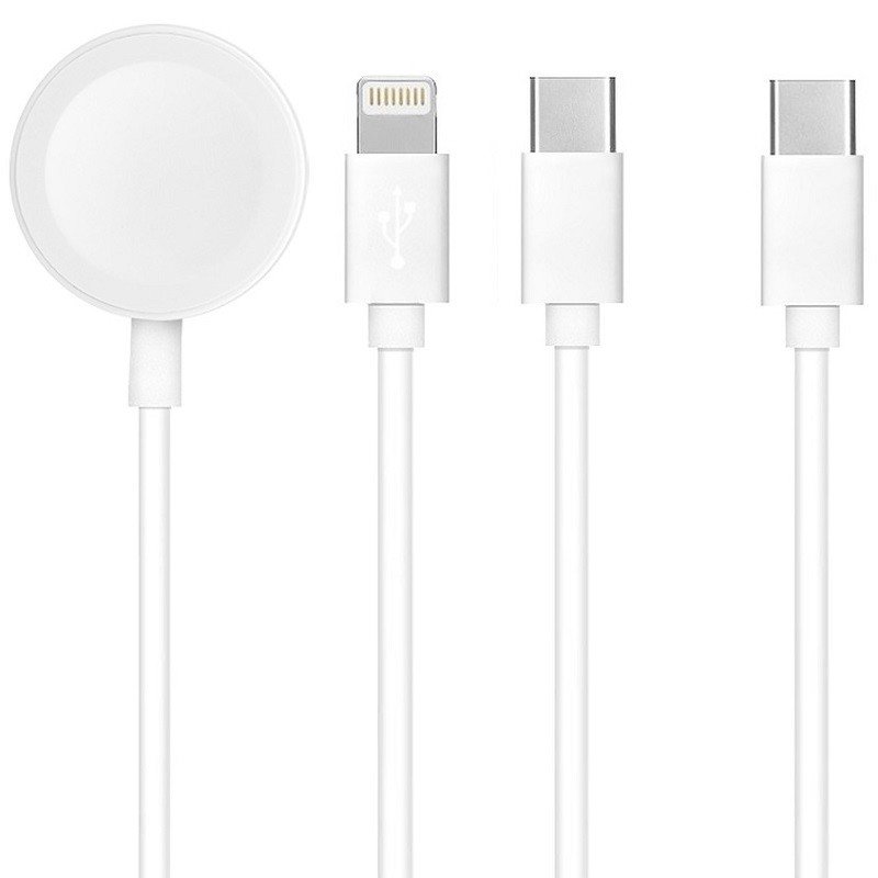USB-C dobíjecí kabel Apple iPhone 8 pin Lightning + USB-C + Apple Watch 3W 1A C3169 3v1 bílý