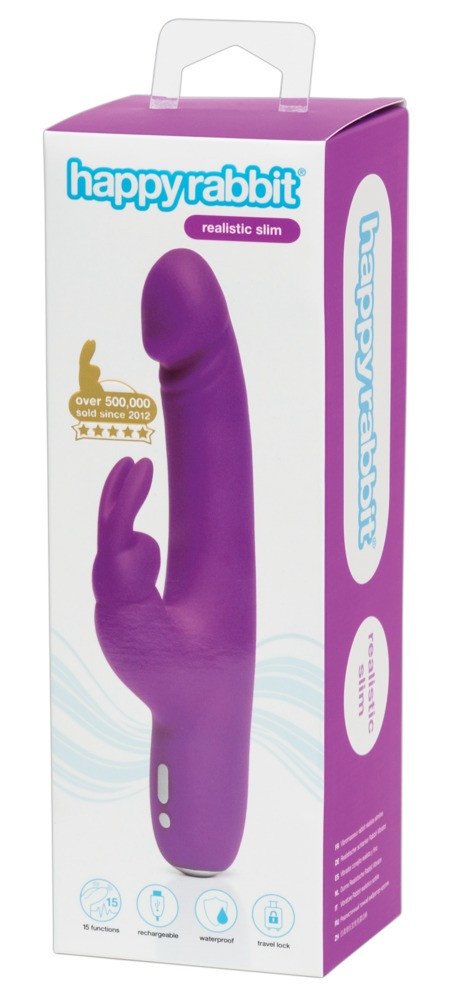 Happyrabbit Realistic Slim - waterproof, rechargeable vibrator with wand (purple)